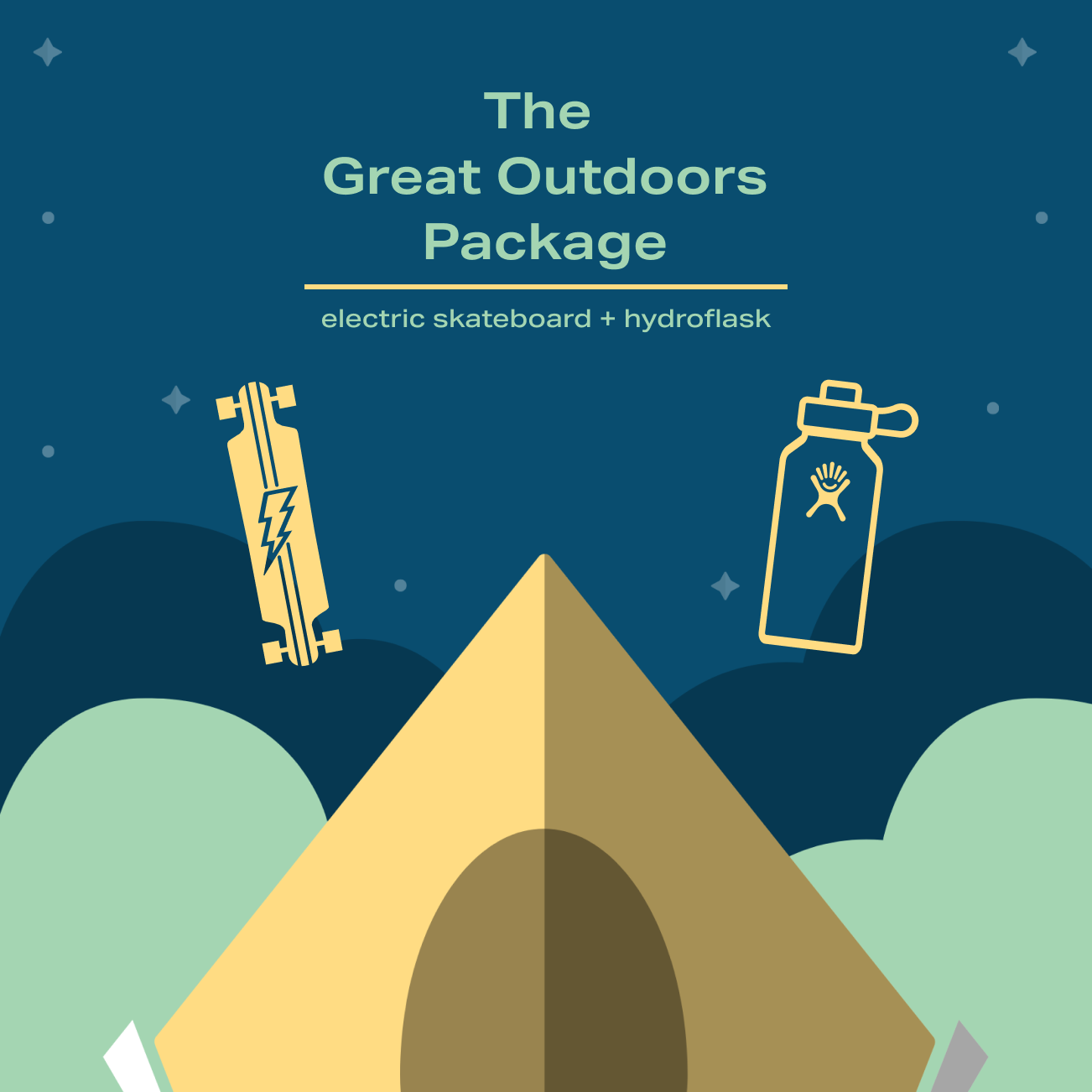 The Great Outdoors Package - electronic skateboard and hydroflask